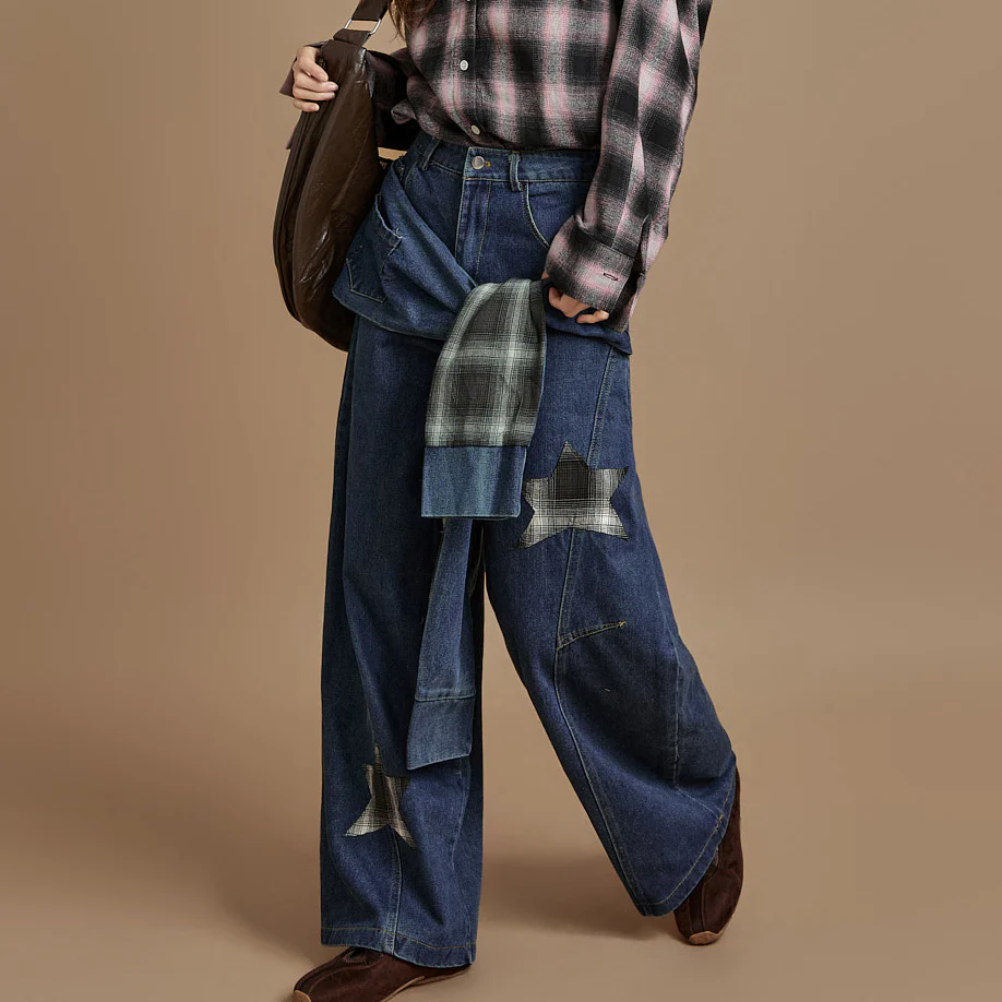 PJ614 Check Wide Jeans - Image 2