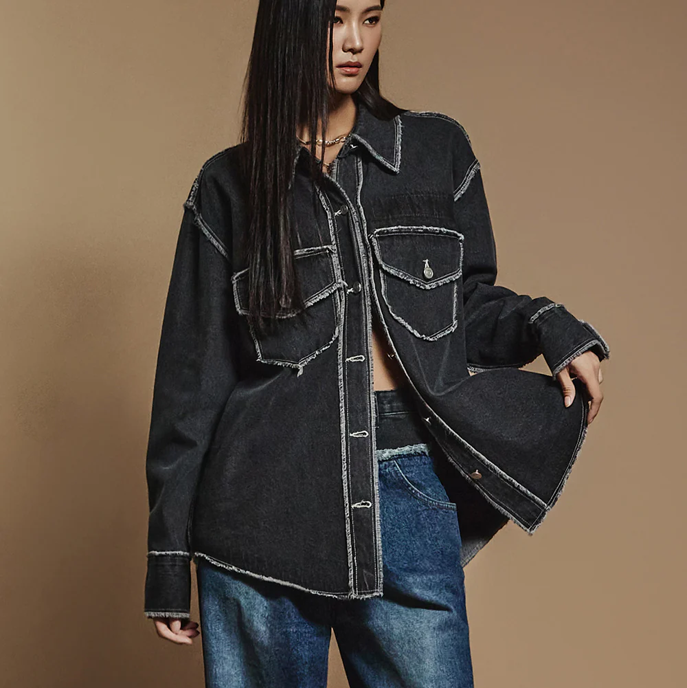 S504 Denim Stitch Pocket Shirt - Image 2
