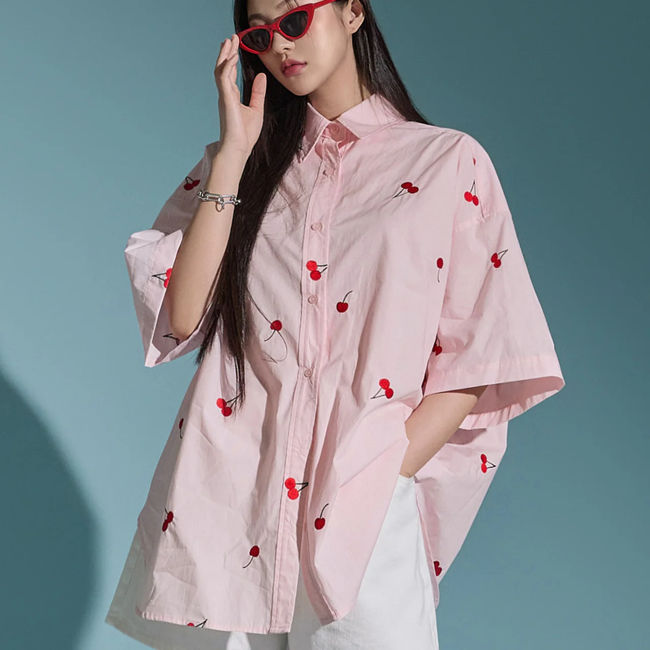 S637 Cherry Embroidered Shirt - Image 2