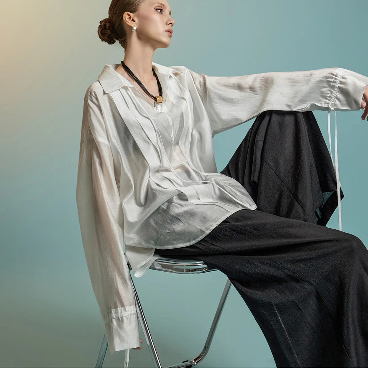 S776 Sheer Oversized Fit Shirt - Image 2
