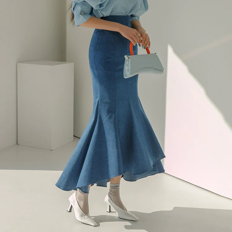 SK2259 Denim Asymmetric Midi Skirt - Image 2