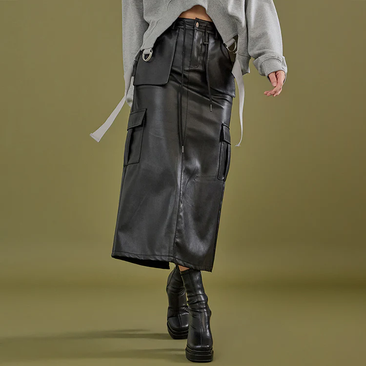 SK2566 Leather Cargo Skirt - Image 2