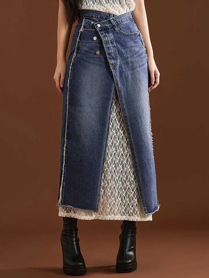 SK2603 Denim Warp Long Skirt
