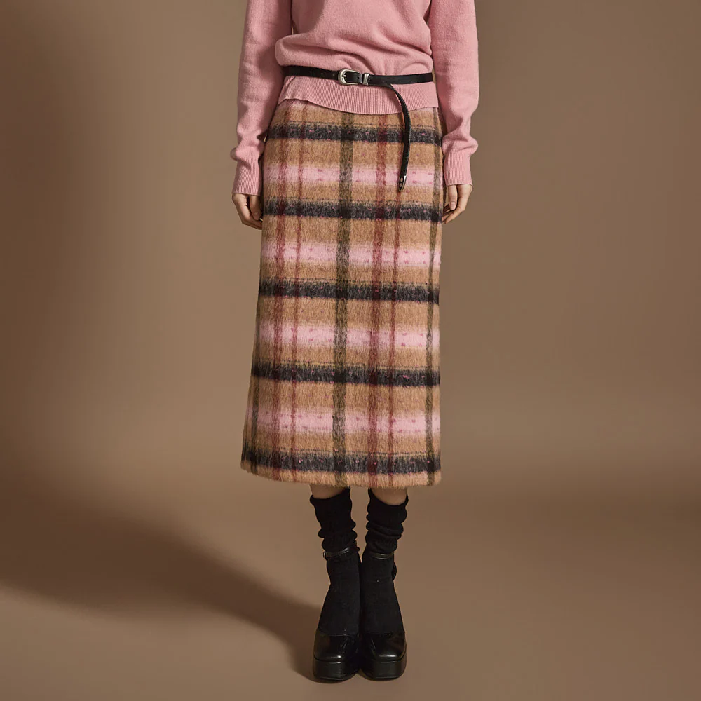 SK2853 Plaid Slit Skirt - Image 2