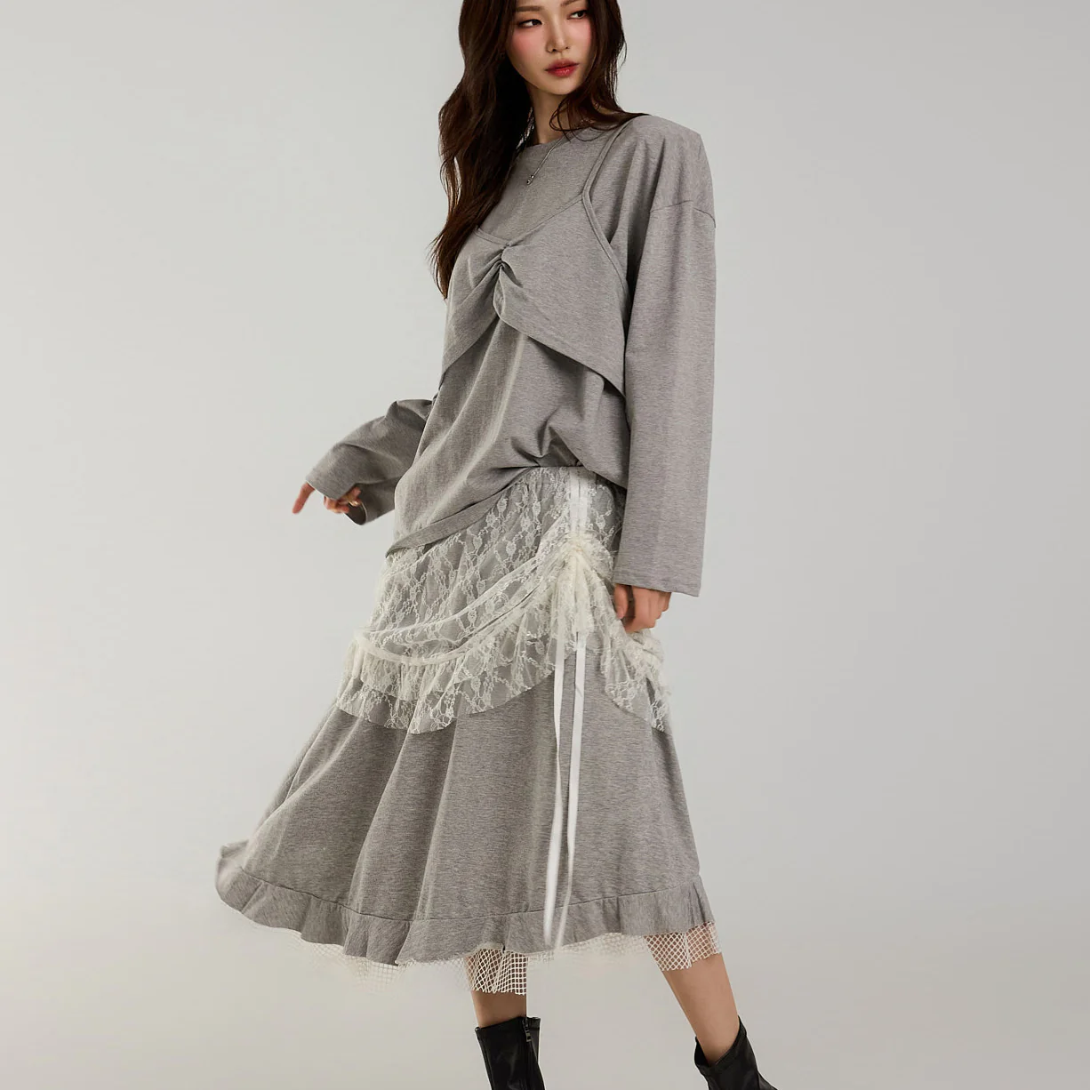 SK2949 Lace Asymmetric Skirt - Image 2