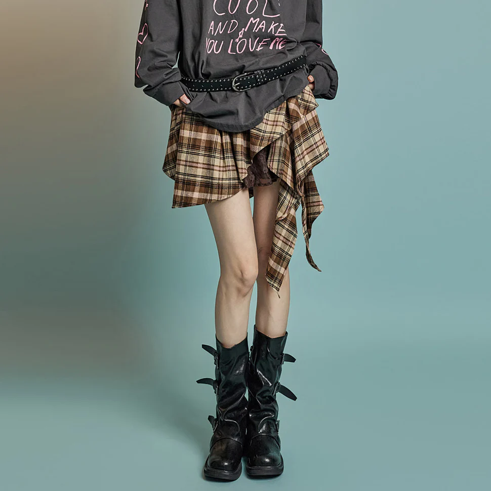 SK3029 Lace Check Patterned Skirt - Image 2