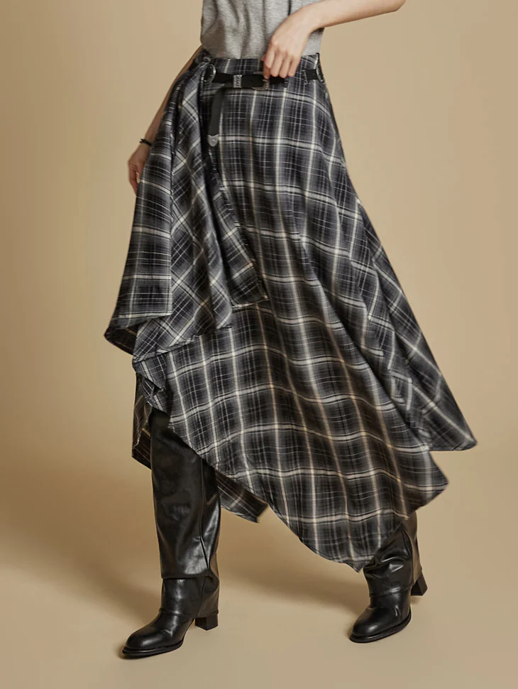 SK3034 Checkered Skirt with Belt