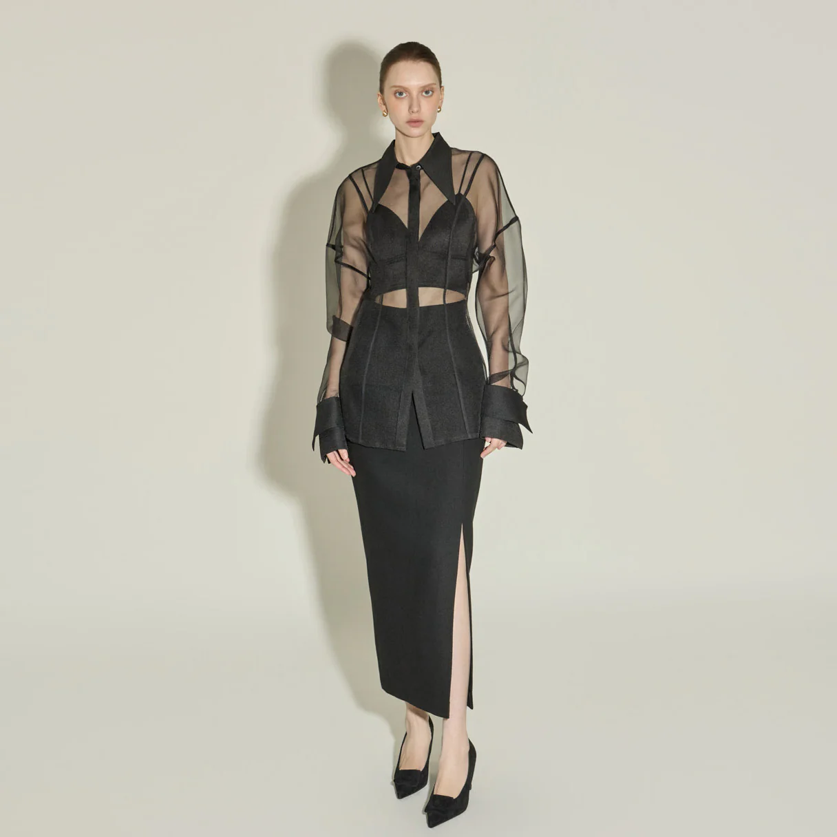 SK9115 High-Waist Slit Wool Skirt - Image 2