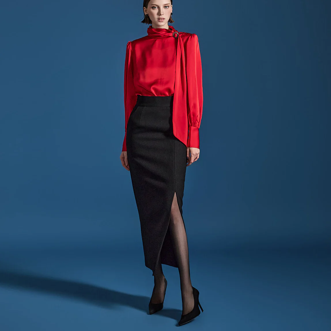 SK9115 High-Waist Slit Wool Skirt - Image 2
