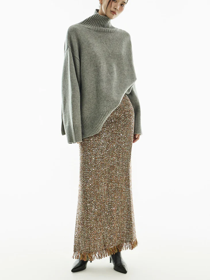SK9255 Tweed Fringe Skirt