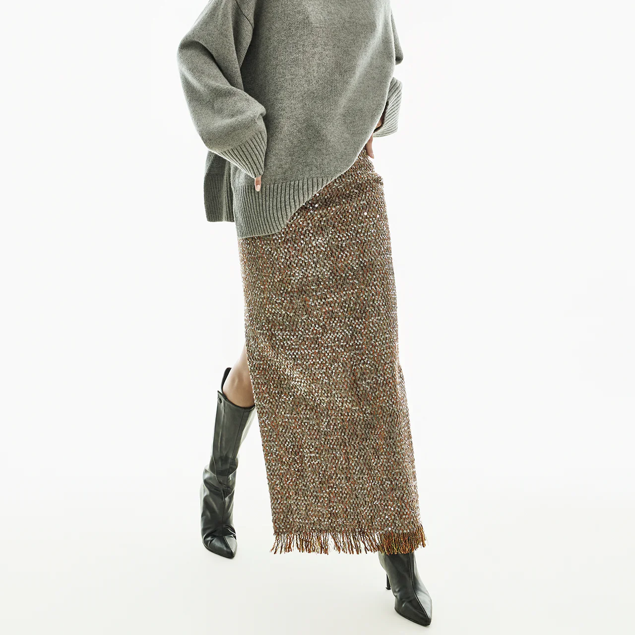 SK9255 Tweed Fringe Skirt - Image 2