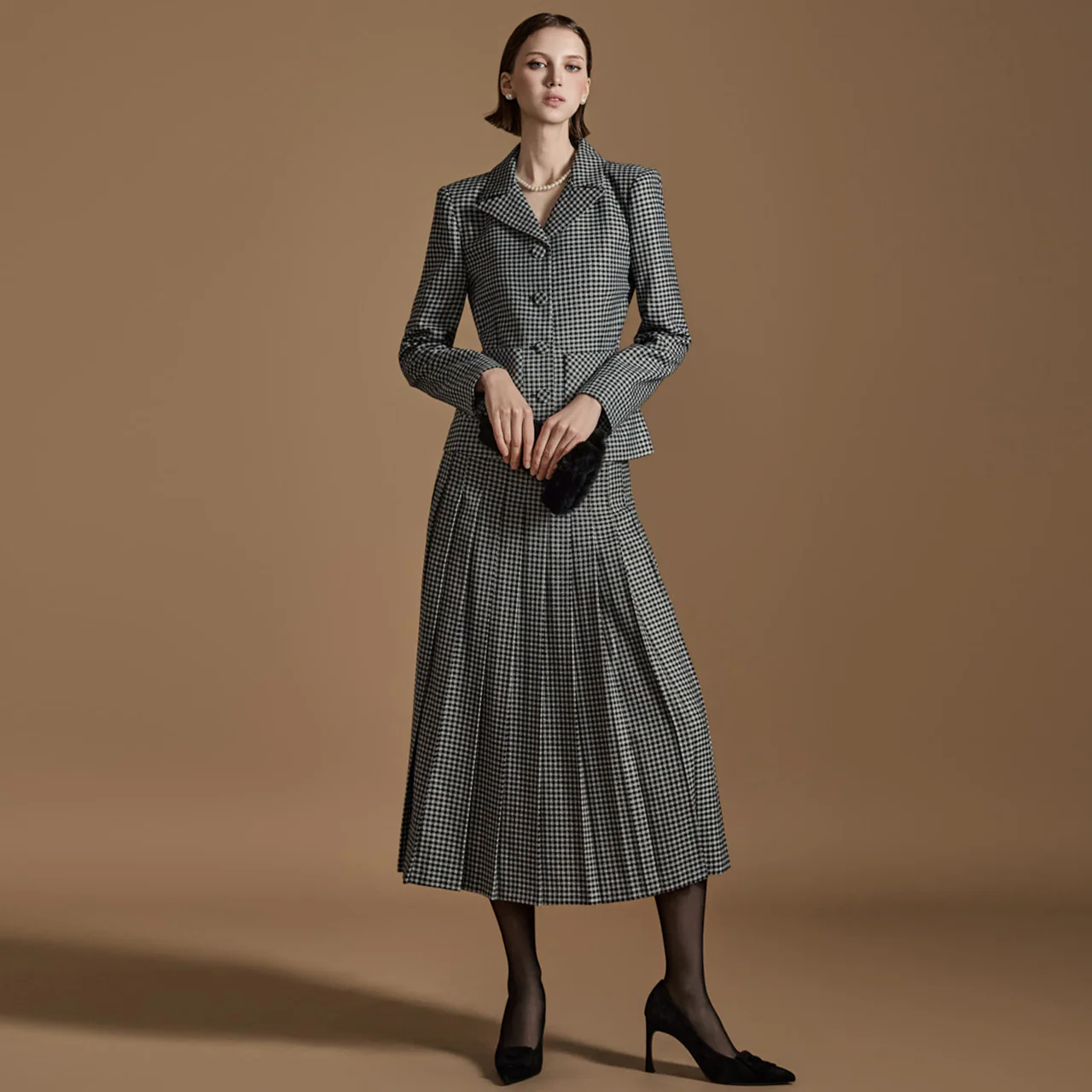 TP1676 Gingham Jacket Skirt Set - Image 2