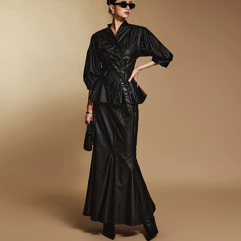 TP1934 Leather Jacket and Skirt Set - Image 2