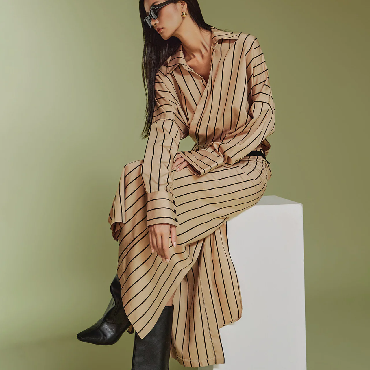 TP1936 Stripe Shirt and Skirt Set - Image 2