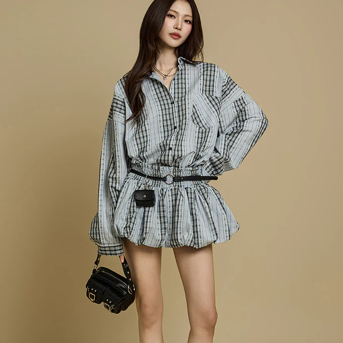 TP2090 Plaid Shirt and Skirt Set - Image 2
