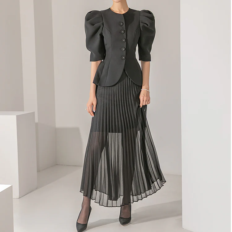 TP9079 Pintuck Balloon Sleeve Jacket Two Piece - Image 2