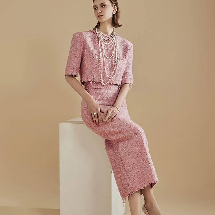 TP9116 Pastel Tweed Crop Blouse Two-piece Set - Image 2